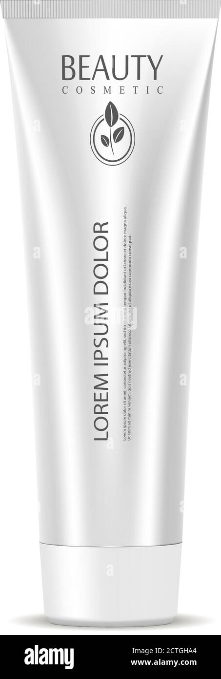 Kosmetische Tube Mockup Schablone in silber metallic Farbe. Glas für Creme, Salbe, Maske, Ton, Feuchtigkeitscreme. Hochwertige Vektorverpackung 3d illustratio Stock Vektor