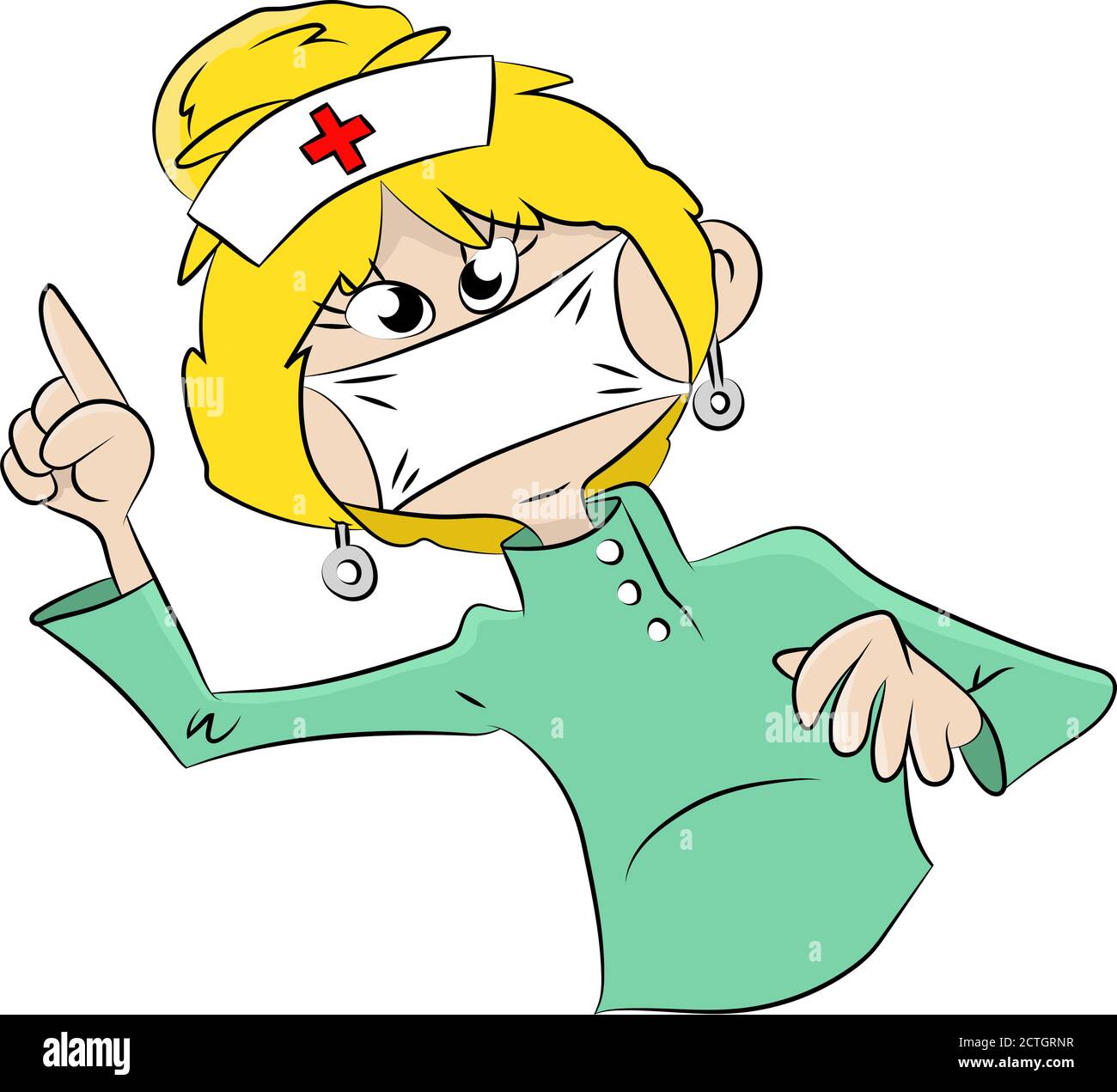 Cartoon Krankenschwester trägt eine Maske, um vor Corona sicher zu sein Viruvektordarstellung Stock Vektor