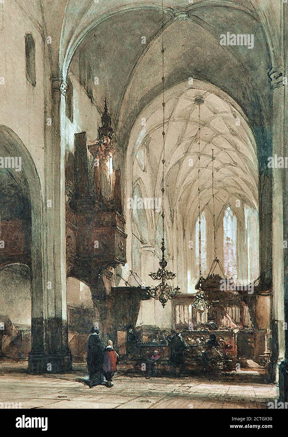 Bosboom Johannes - Kerkdienst in De Grote Kerk Te Hattem - Holländische Schule - 19. Jahrhundert Stockfoto