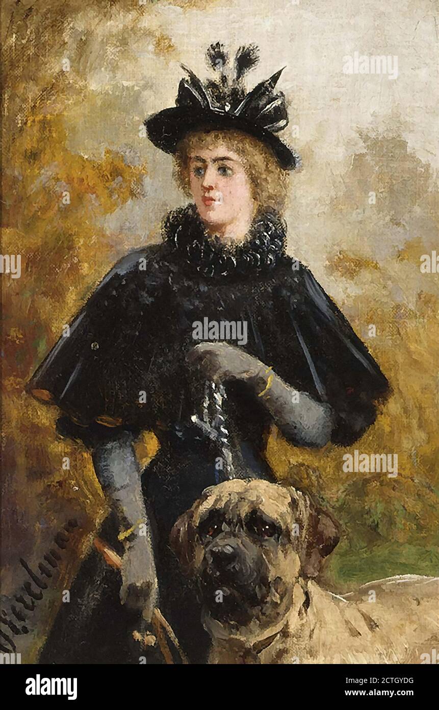 Eerelman Otto - eine Dame mit Hund - Holländisch Schule - 19. Jahrhundert Stockfoto