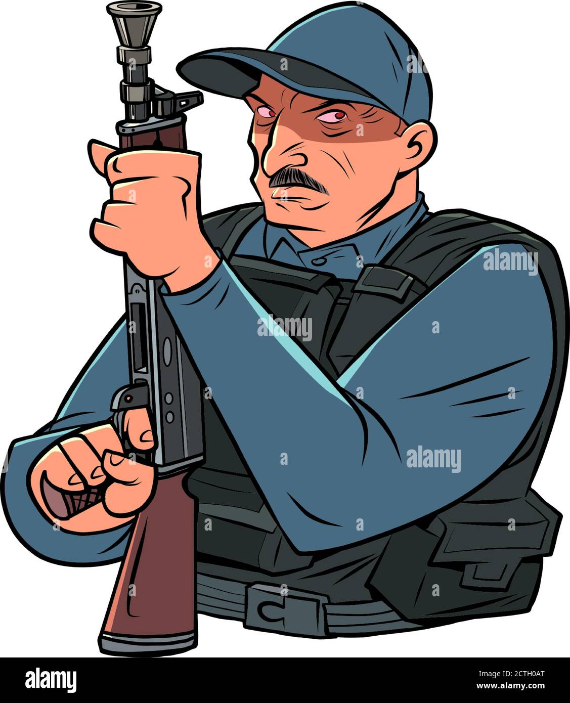 Minsk, Weißrussland - 23. August 2020. Diktator und Präsident der Republik Belarus Alexander Lukaschenko mit einem Maschinengewehr Stock Vektor