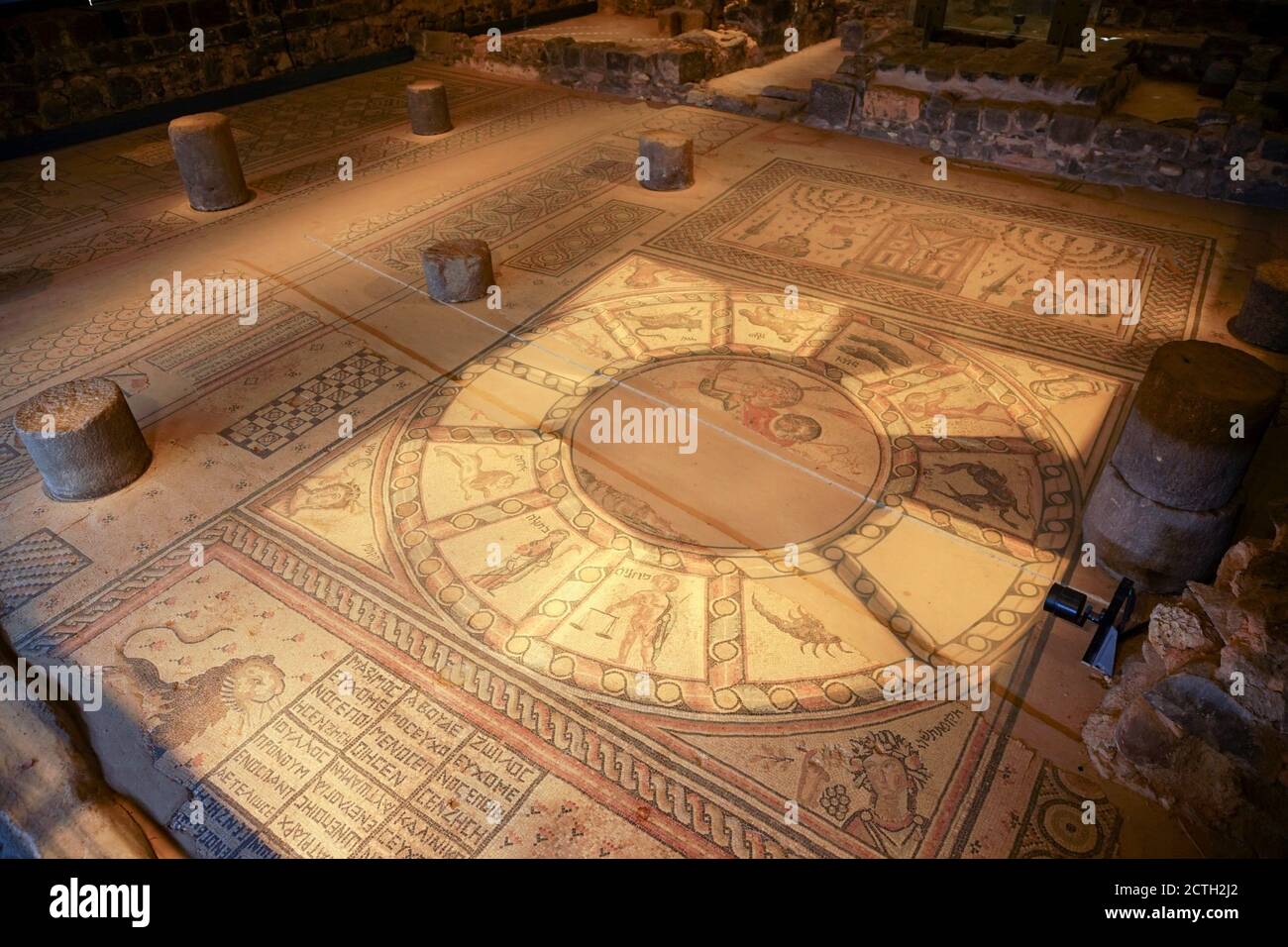 Zodiac Mosaikboden, Synagoge in Hamat Tiberias Hamat Tverya National Park ist eine alte archäologische Stätte und ein israelischer Nationalpark, auf dem Sho Stockfoto