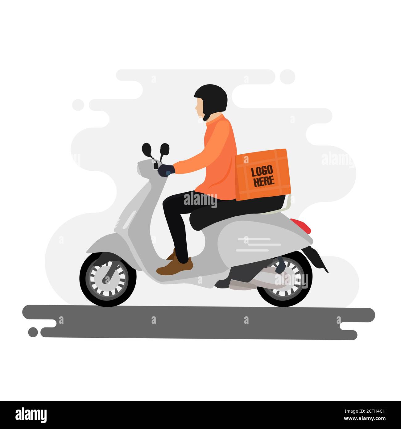 Lieferung Durch Scooter Konzept Illustration. Schnelle Lieferung E-Commerce-Konzept. Online-Delivery-Service-Konzept Stockfoto