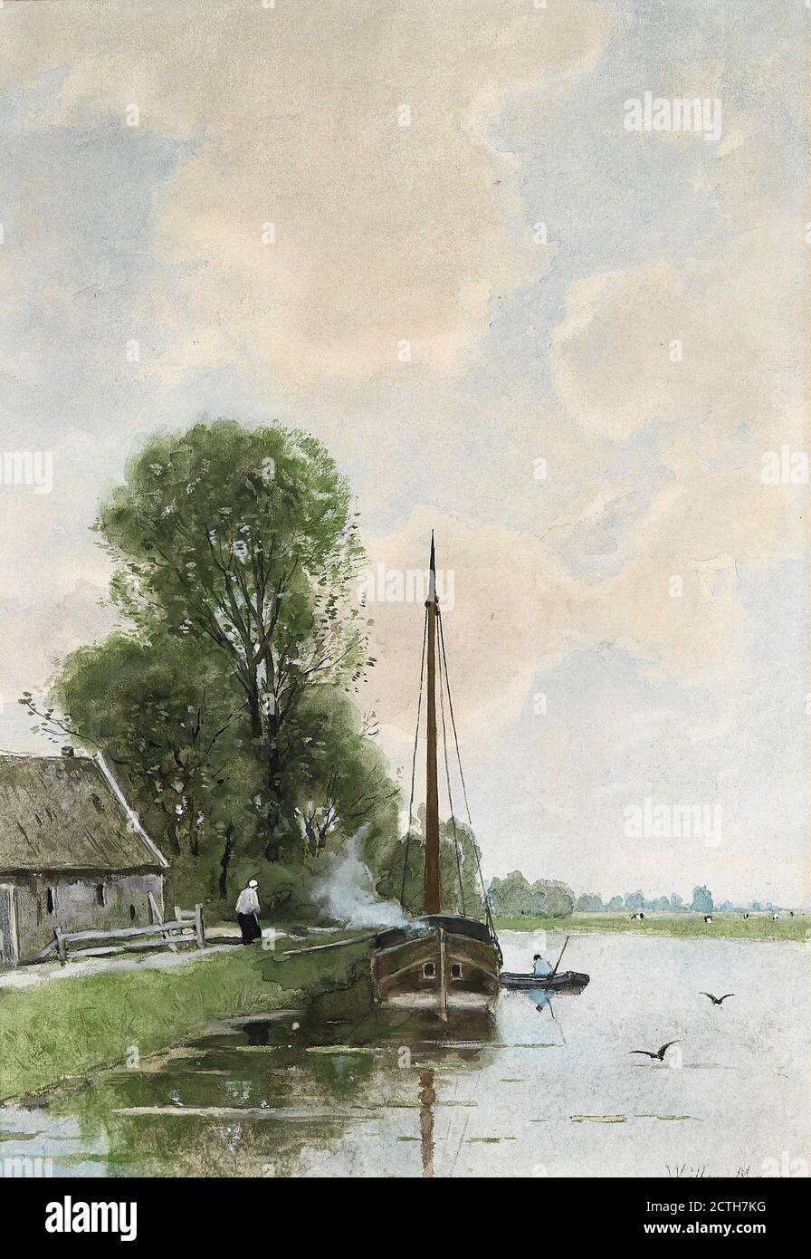 Maris Willem - ein Sommertag an einem Kanal in der Nähe Den Haag - Holländische Schule - 19. Jahrhundert Stockfoto