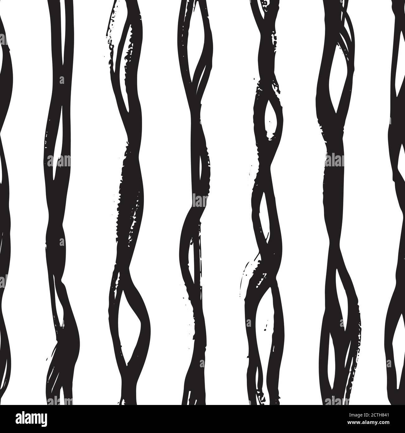Abstrakt Hand gezeichnet Pinsel Stift gewellte Linie Muster. Nahtloser unregelmäßiger geometrischer Vektor vertikaler Streifen auf weißem Hintergrund. Geeignet für moderne Produkte, Verpackungen, grafische Projekte, Konzeptdesign. Stock Vektor