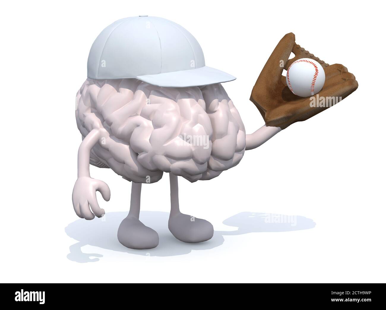Menschliches Gehirn Cartoon spielen Baseball, 3d-Illustration Stockfoto