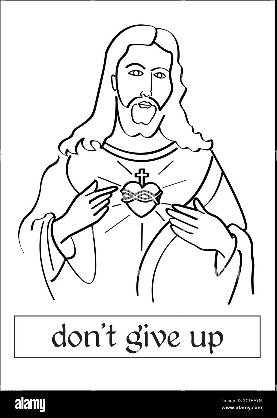Jesusn´t jesus heiliges Herzbild mit Botschaften für T-Shirt-Drucke, Bücher, Kindermalereien, Religionslehrer und - nicht aufgeben. Religiöse Trends Stock Vektor
