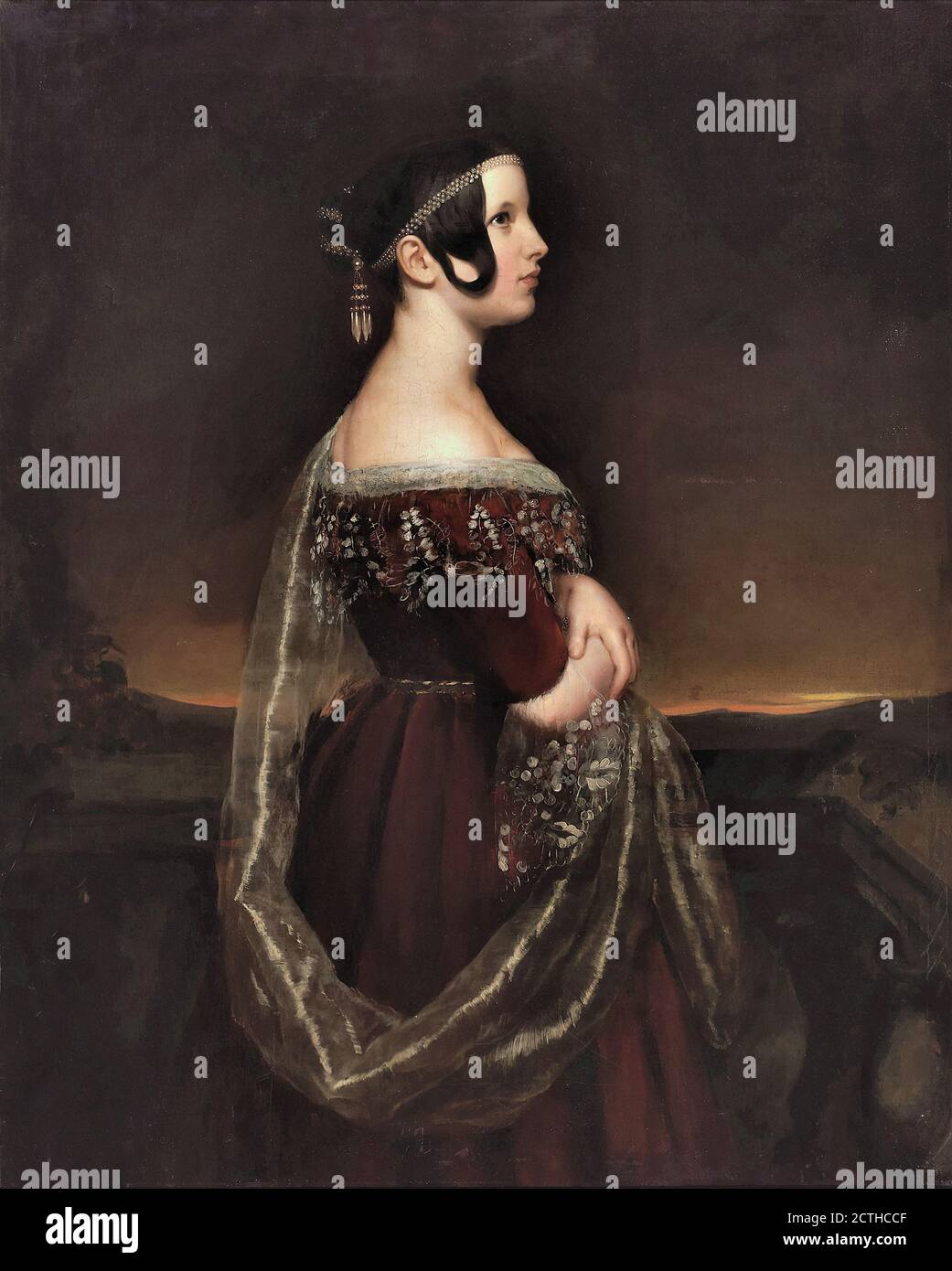 Scheffer Ary - Porträt einer Dame mit Perlen - Niederländische Schule - 19. Jahrhundert Stockfoto
