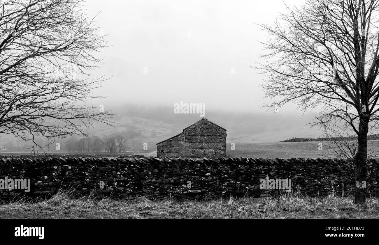 Isolierte Steinscheune in Farm Feid North Yorkshire Stockfoto