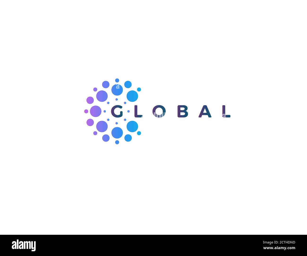 Dots Logo-Konzept für Softwareentwicklung und globale innovative Technologie. Blaues und violettes rundes Logo-Konzept für Business- und Startup-Identität Stock Vektor