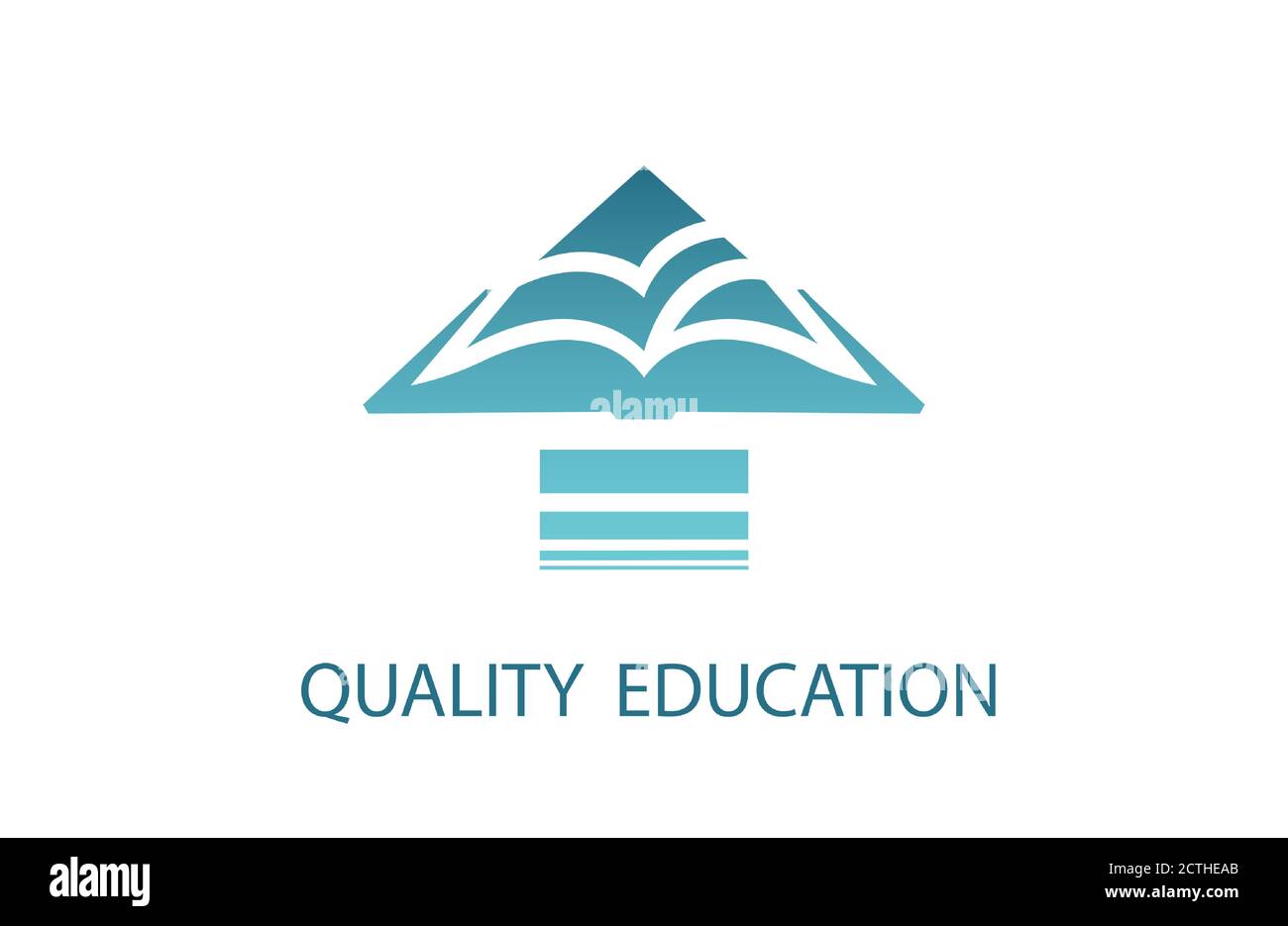 Qualitätsbanner für Bildung. Vektor eines Pfeils und eines geöffneten Buches Stock Vektor