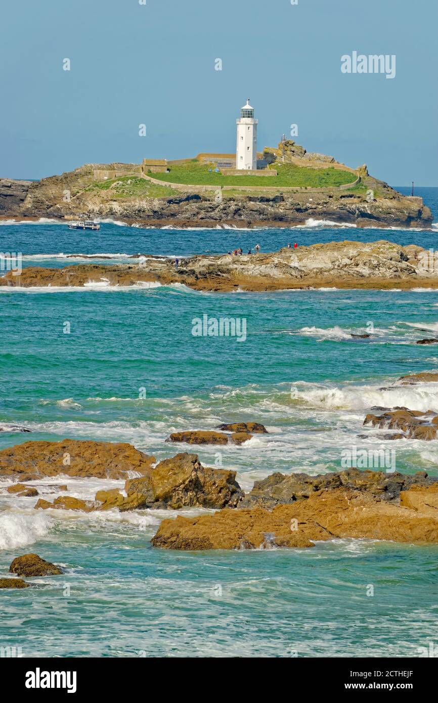 Godrevy Leuchtturm an der nordkornischen Küste, Cornwall, England. Stockfoto