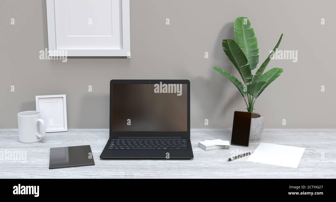 Modell mit 3D-Rendering mit weißem Hintergrund elektronischer Geräte Stockfoto