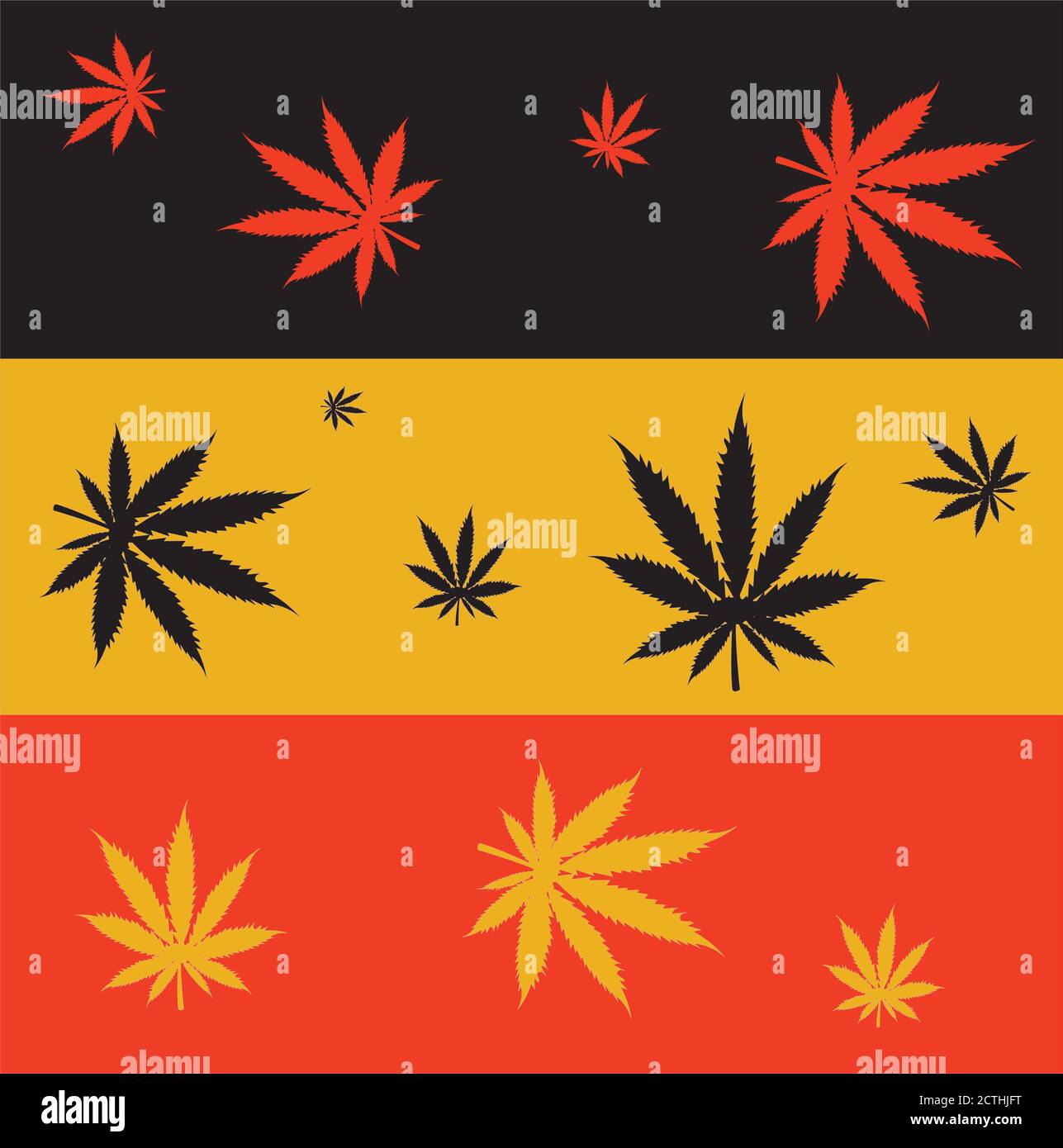 Legalisierung von Marihuana in Deutschland. Deutschland Flagge mit Cannabisblättern. Stock Vektor