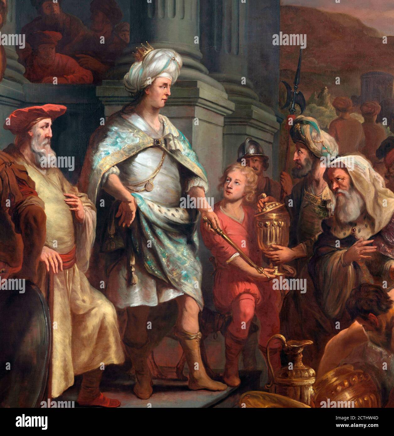 Cyrus der große. König Cyrus übergibt den aus dem Tempel von Jerusalem geplünderten Schatz, Gemälde von Ferdinand Bol (1616-1680), Öl auf Leinwand, 1655-1669. Detail aus einem größeren Kunstwerk, 2CTHW45 Stockfoto