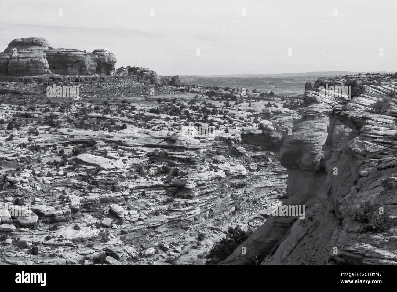 7-Mile Canyon, der sich auf die Geologie in den Klippen konzentriert, in Moab, Utah, USA, in Monochrom Stockfoto