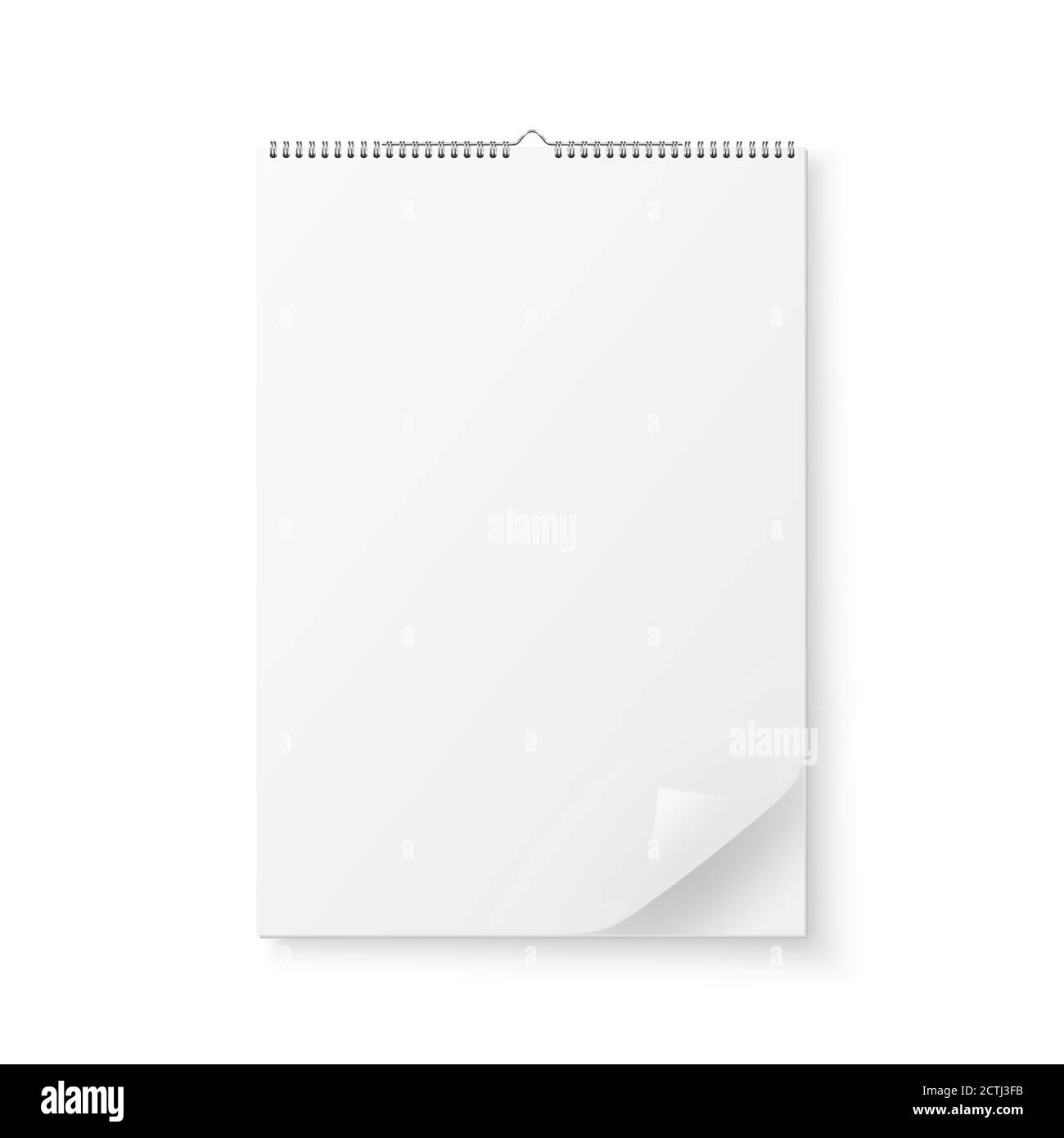 Vektor 3d realistisches Papier A4 Weiß Blank Wandkalender mit Feder-Symbol und gefaltetem Blatt Nahaufnahme isoliert auf weißem Hintergrund. Speicherplatz Kopieren. Design Stock Vektor