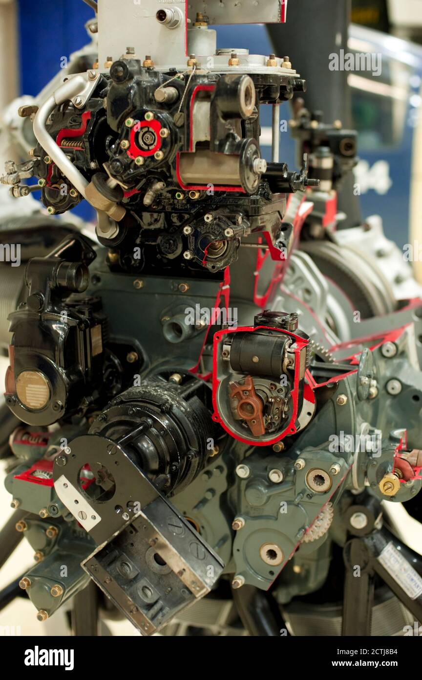 Motor im Lone Star Flight Museum am alten Standort in Galveston, Texas. Stockfoto