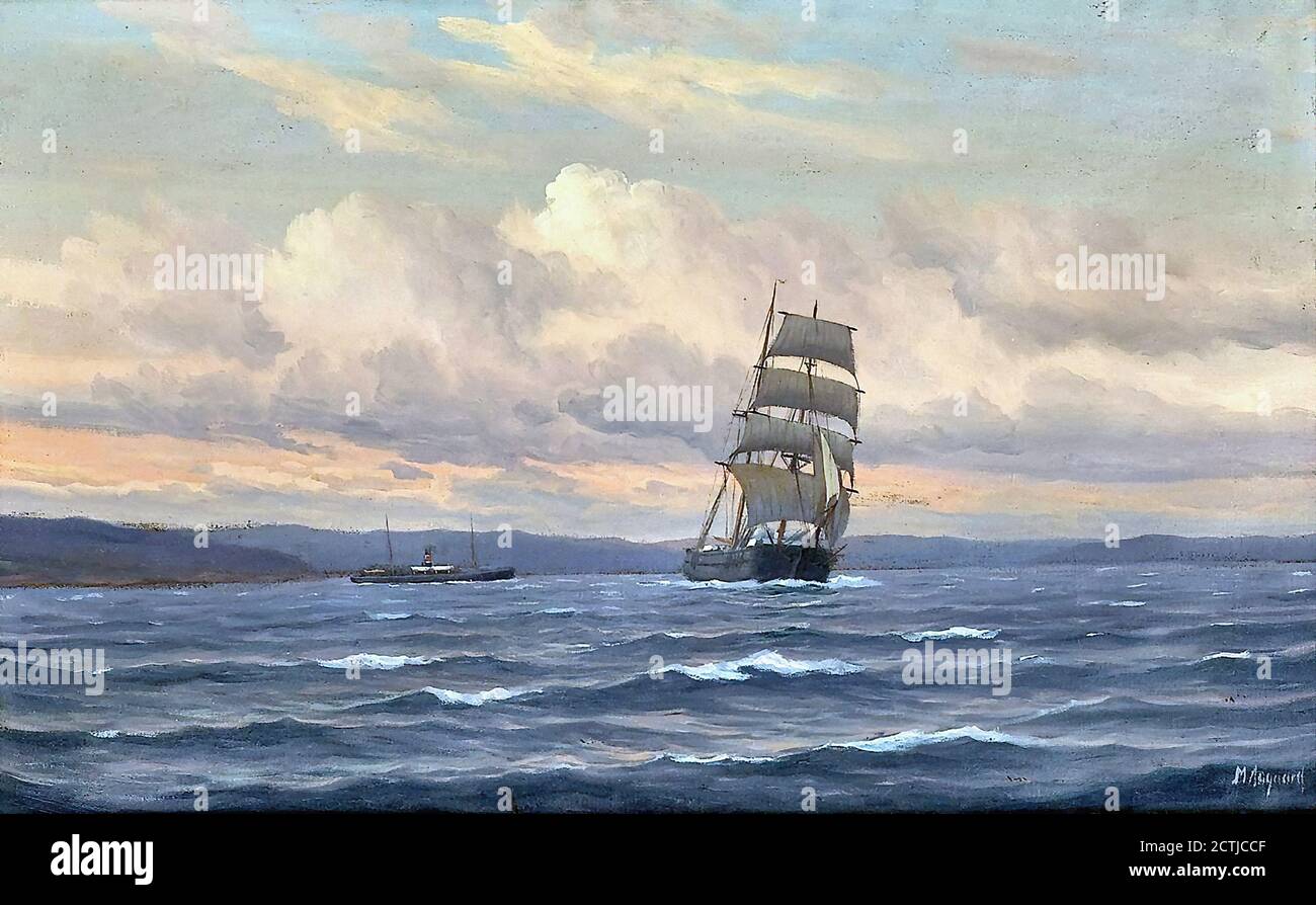 Aagaard Martin - Segelboot und Dampfschiff - Norwegische Schule - 19. Jahrhundert Stockfoto
