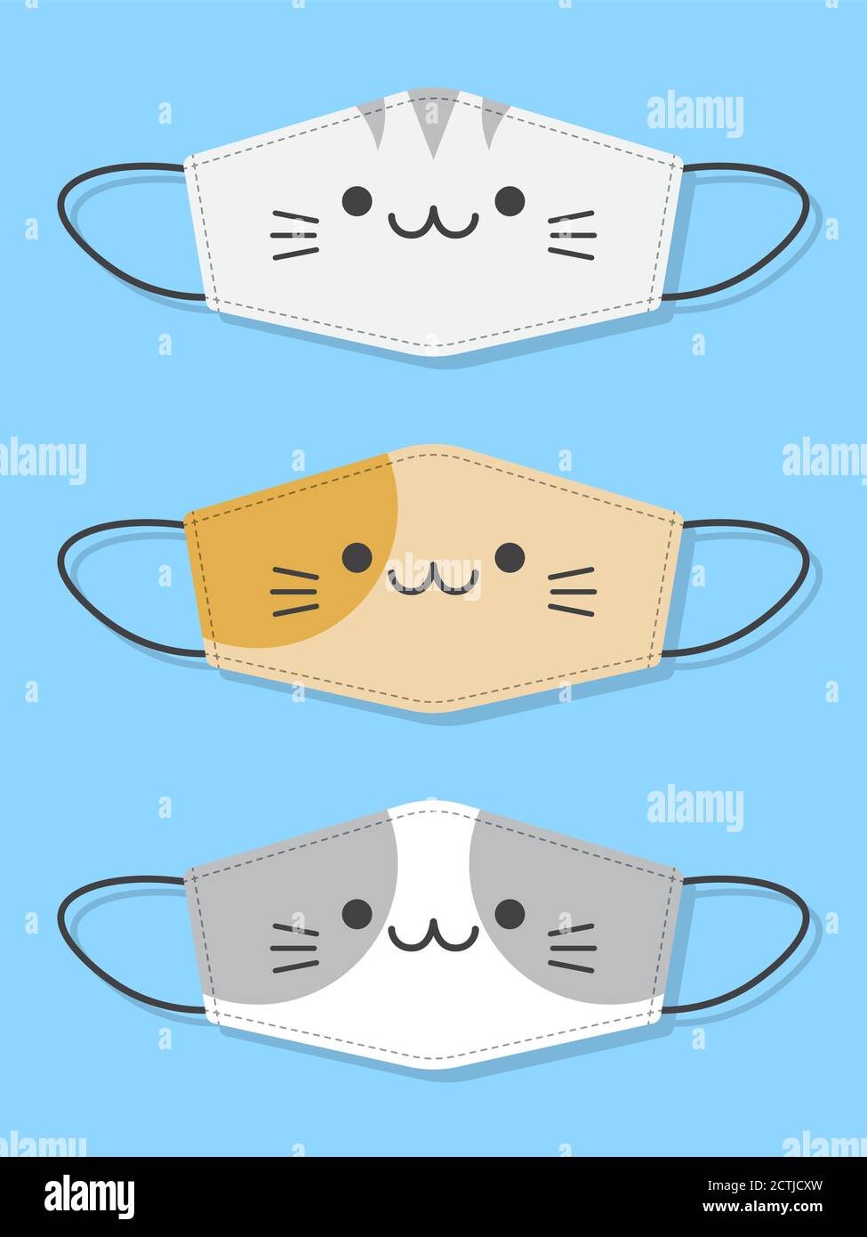 Set von Designs wiederverwendbare Mund Kinder lustige Masken mit Katze Gesichter Stock Vektor