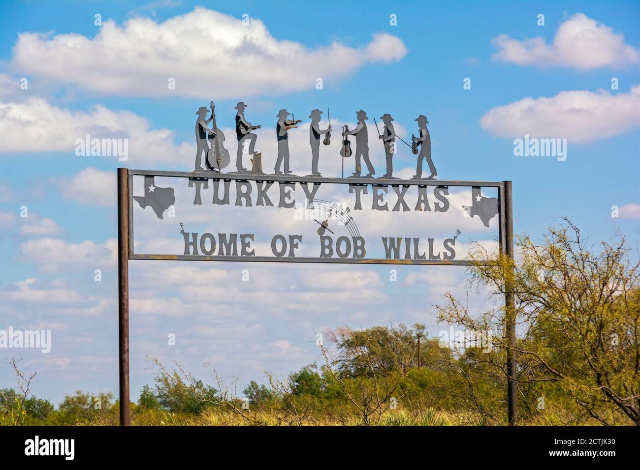 Texas, Hall County, Türkei, Heimat von Bob Wills, Willkommensschild Stockfoto