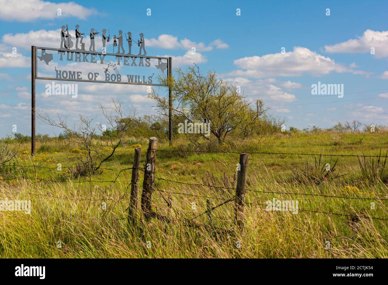 Texas, Hall County, Türkei, Heimat von Bob Wills, Willkommensschild Stockfoto