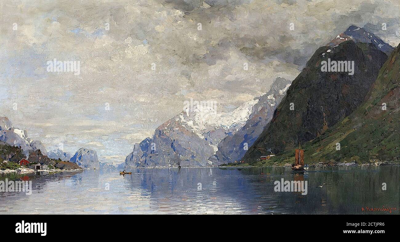 Rasmussen Georg Anton - Norwegische Fjordlandschaft - Norwegische Schule - 19. Jahrhundert Stockfoto