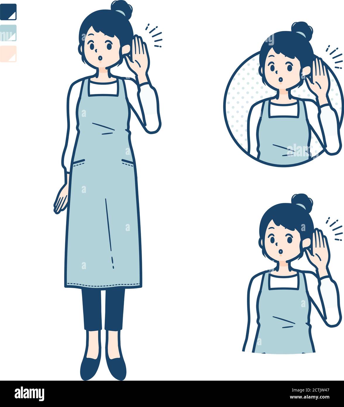 Eine Frau in einer Schürze mit Hörbildern. Es ist Vektorgrafik, so ist es einfach zu bearbeiten. Stock Vektor