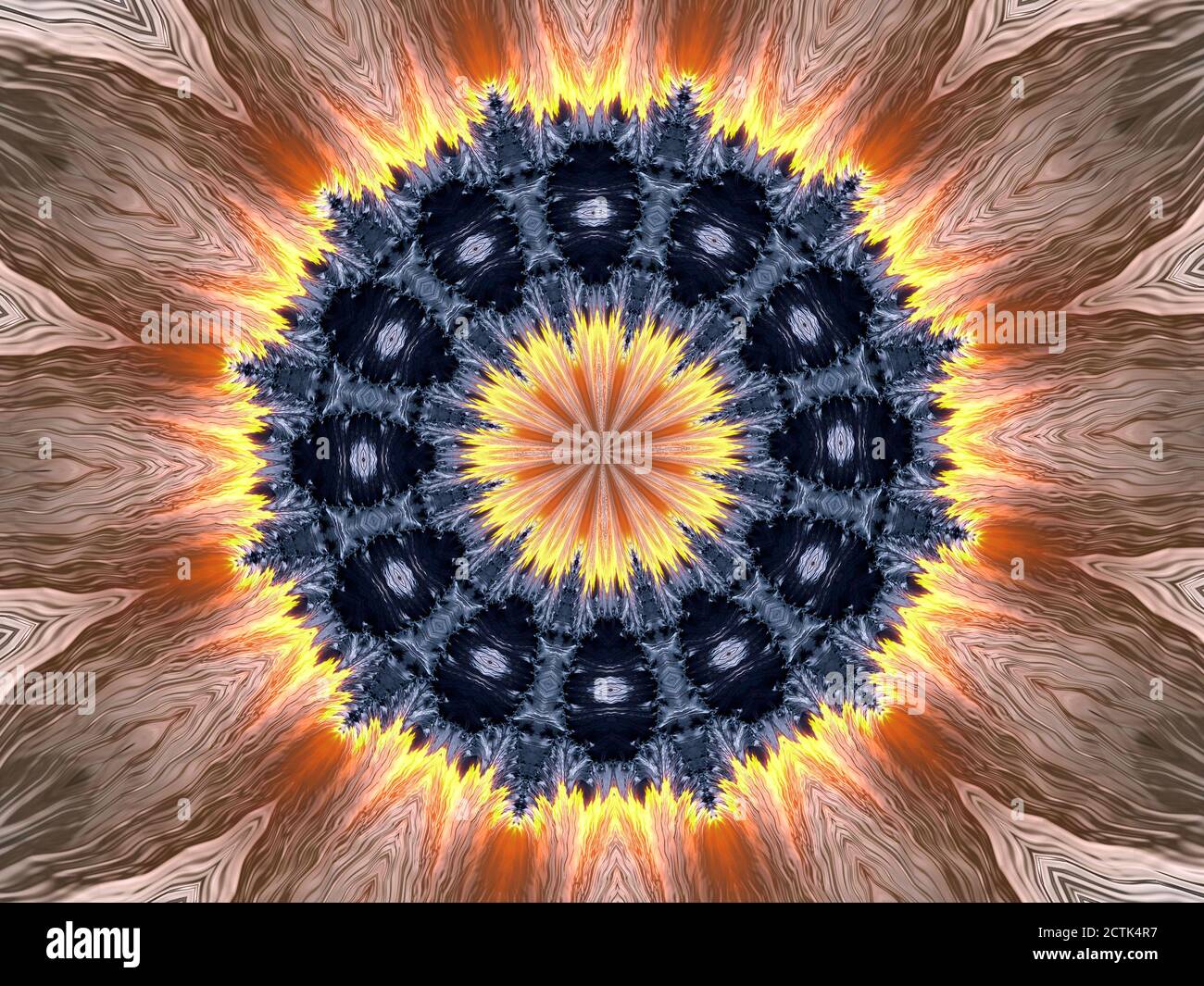 Death Star - Flaming schwarzen kaleidoskopischen Stern Illustration Stockfoto