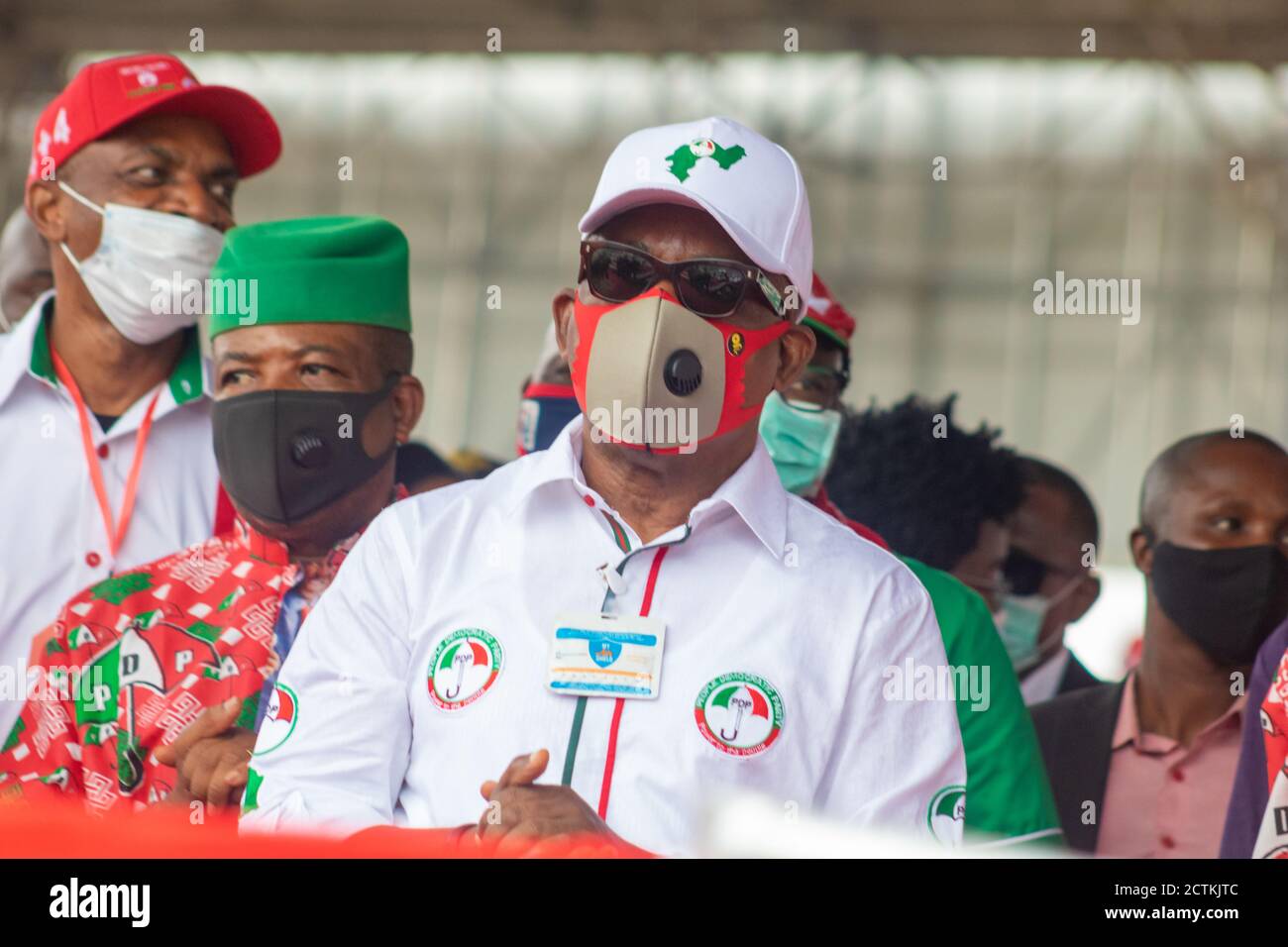 PDP Mega Rally Kampagne für Edo State Governorship Wahl, Gouverneur Godwin Obaseki Partei gewinnt Stockfoto