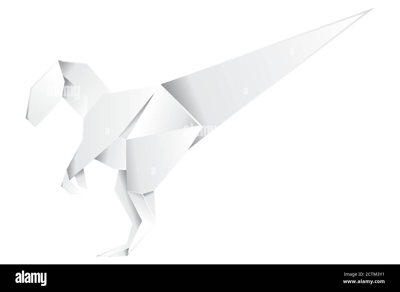 Abstraktes Origami Velociraptor, weißes Papier faltbare Dinosaurier-Design. Stock Vektor