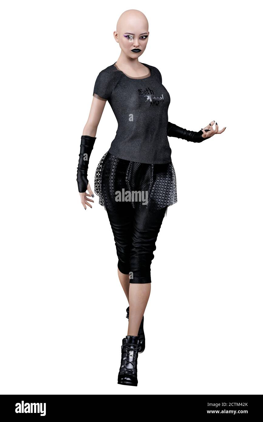 Teen Witch, Urban Fantasy Goth Academy Asian Teen, 3D-Rendering, 3D-Illustration Stockfoto