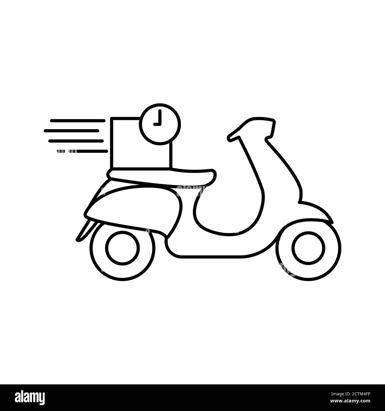 Symbol für die Motorrad-Lieferlinie auf dem Zeitsymbol, Vektordarstellung. Vektor der Designvorlage Stock Vektor