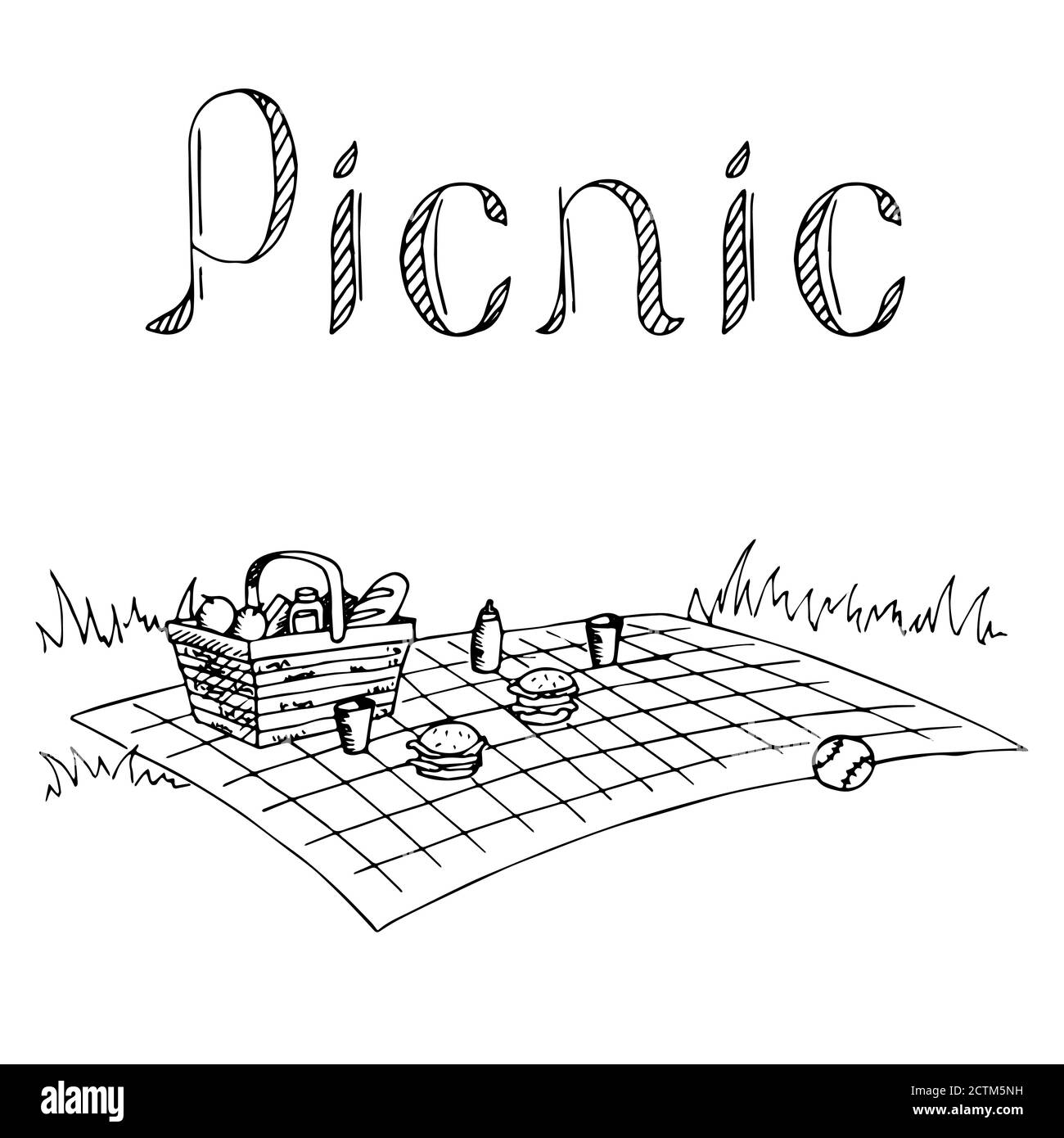 Picknick Grafik Kunst schwarz weiß Illustration Vektor Stock Vektor