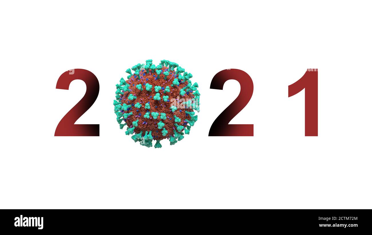 COVID-19 Coronavirus-Pandemiejahr 2021 Text - Virusepidemien-Projektion und zukünftiges Datum Grafik - Bewusstsein, Prävention, Warnung und Gefahr Abstract Stockfoto