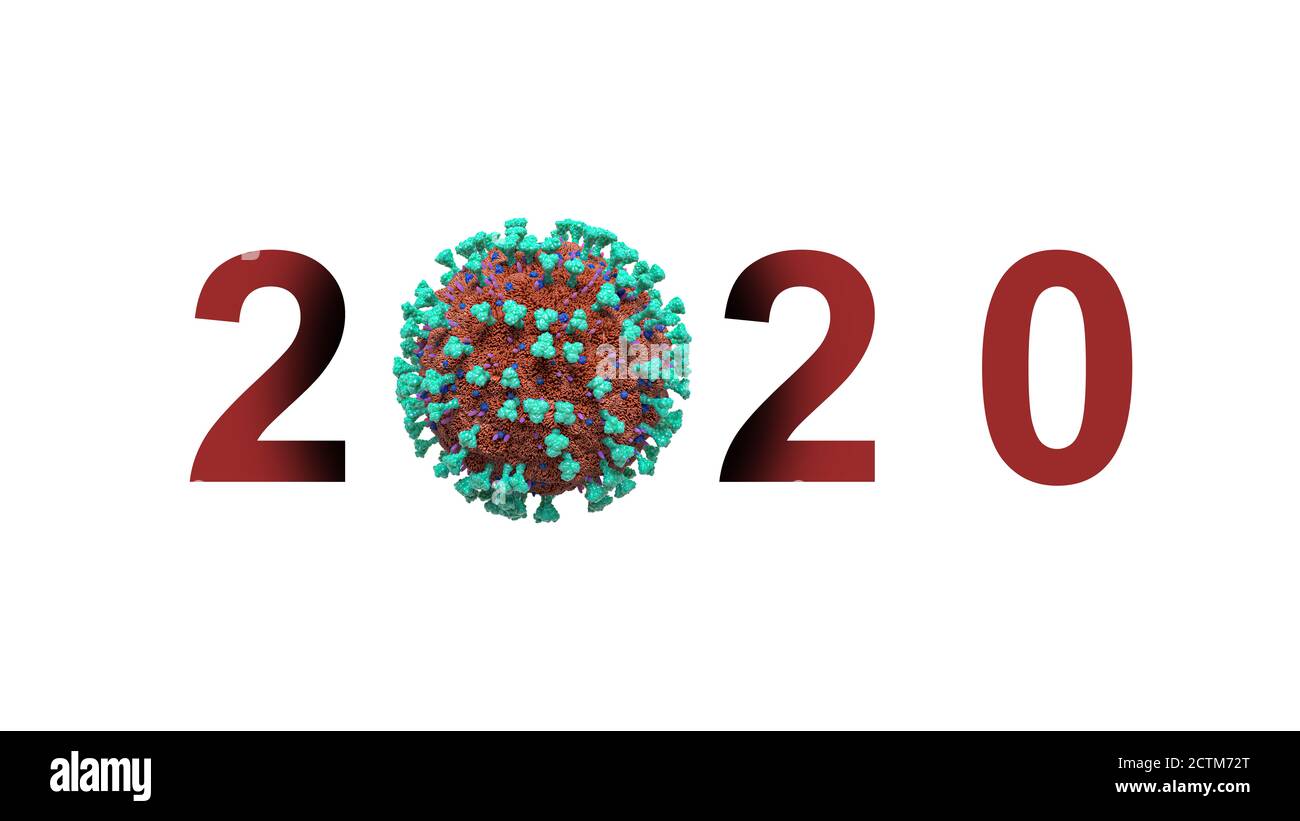 COVID-19 Coronavirus Pandemie Jahr 2020 Text - Datum der Virusepidemie Grafik - 3D-Illustration Stockfoto
