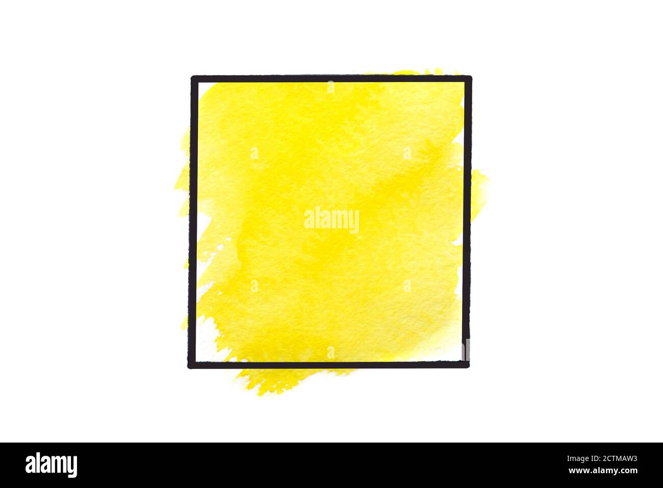 Gelbe Pinselstriche Aquarellfarbe in schwarz Ruhm isoliert auf weißem Hintergrund. Speicherplatz kopieren. Stockfoto