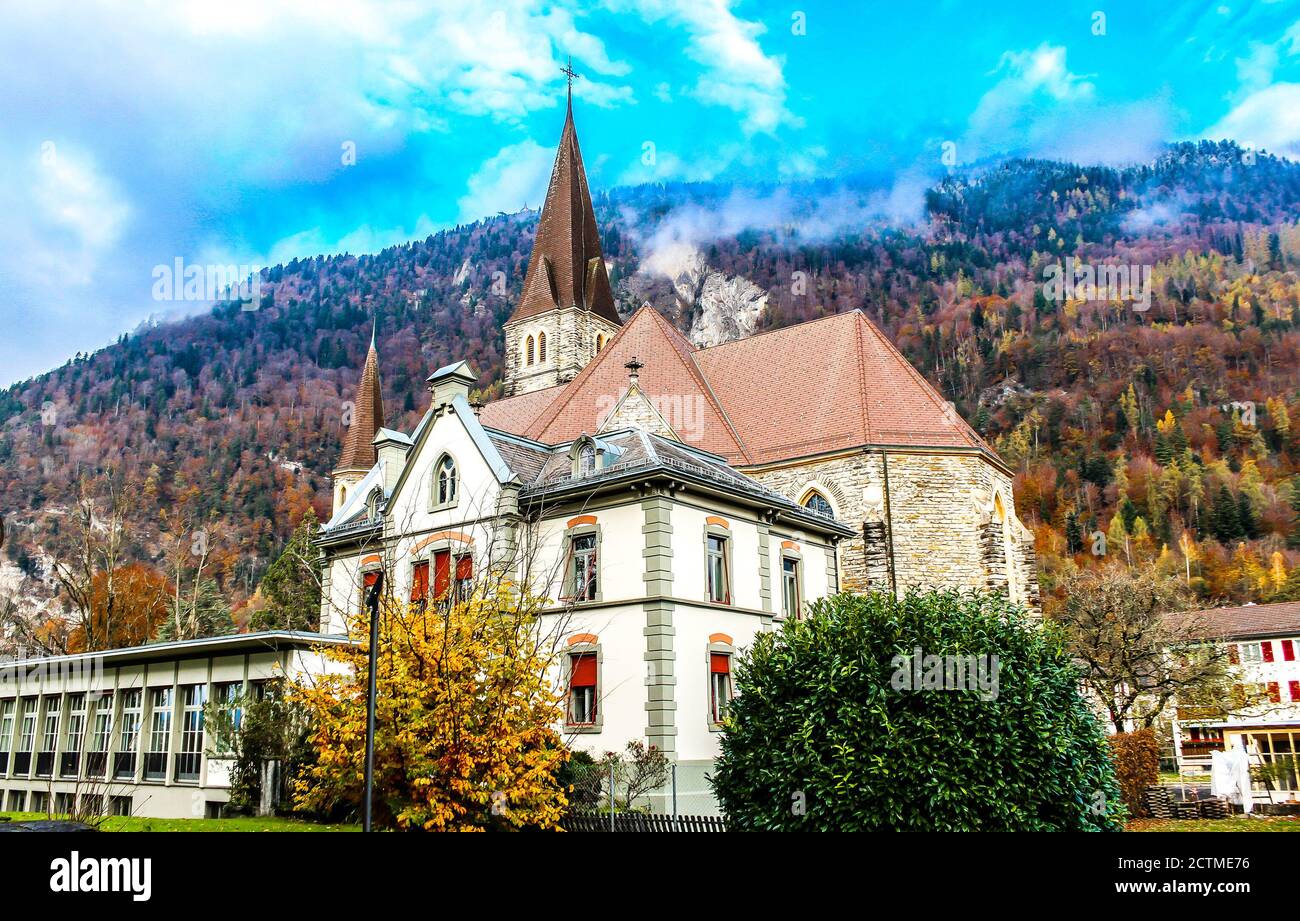 Katholische Kirche in Interlaken, Schweiz. Stockfoto