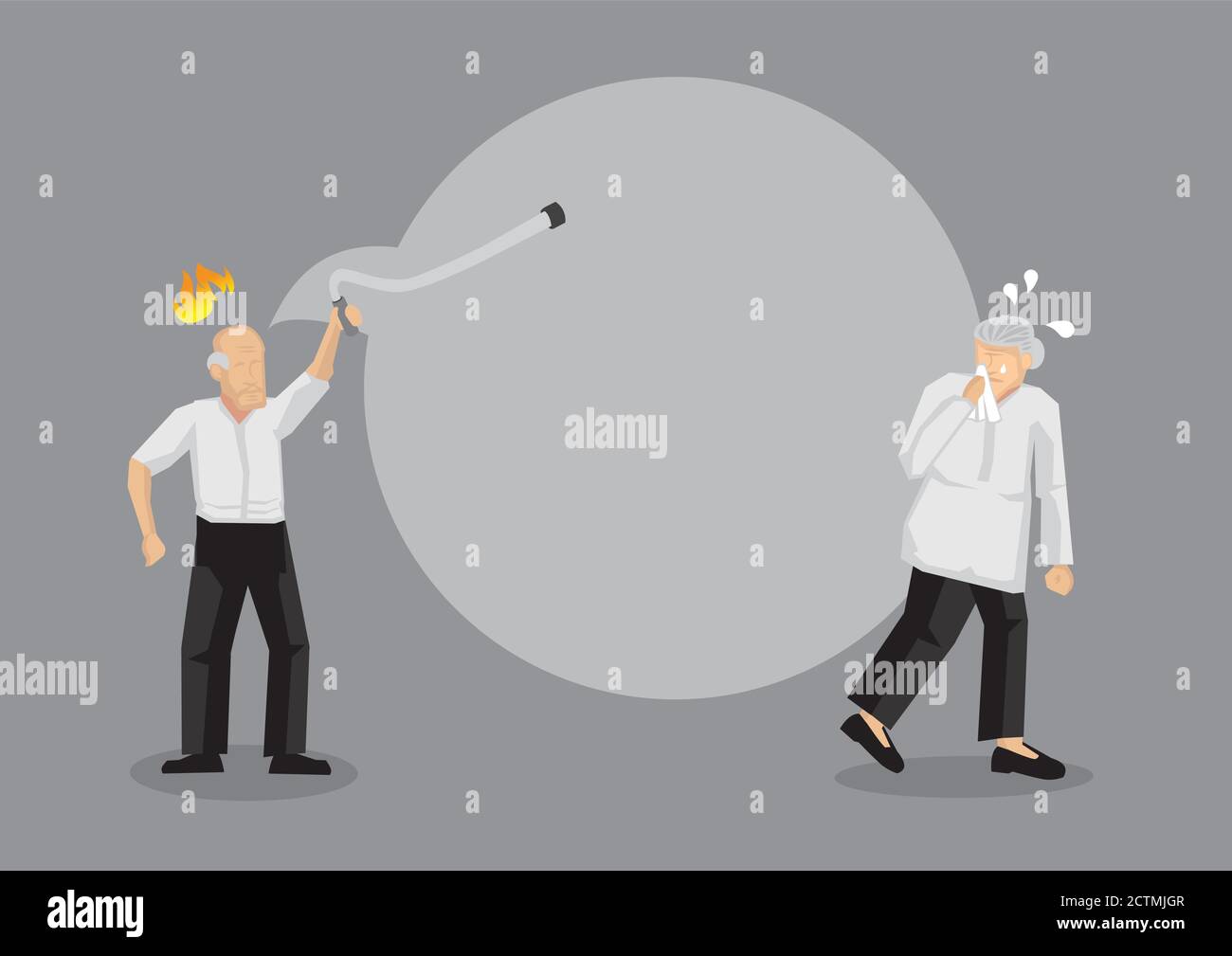 Wütender älterer Mann mit leerem Sprechballon, der seinen Gehstock und eine weinende ältere Frau hochhält. Kreative Cartoon Vektor Illustration auf Konflikt sein Stock Vektor
