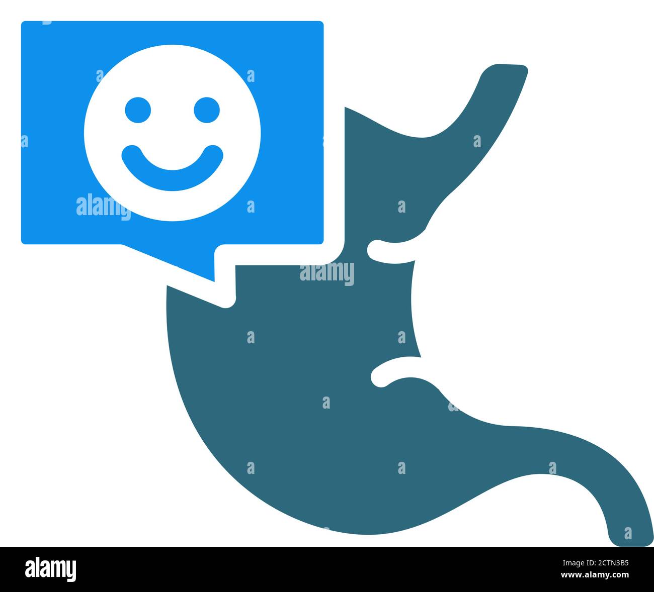 Magen mit glücklichen Gesicht in Chat Blase farbigen Symbol. Symbol für gesunden Magen-Darm-Trakt Stock Vektor