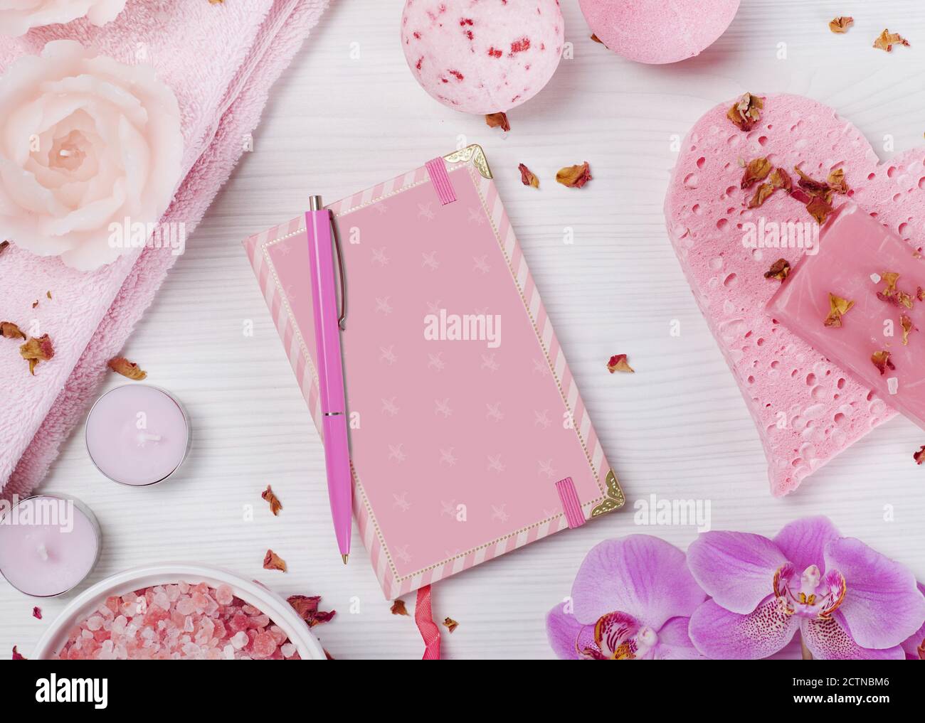 Agenda und Beauty-Produkte Stockfoto