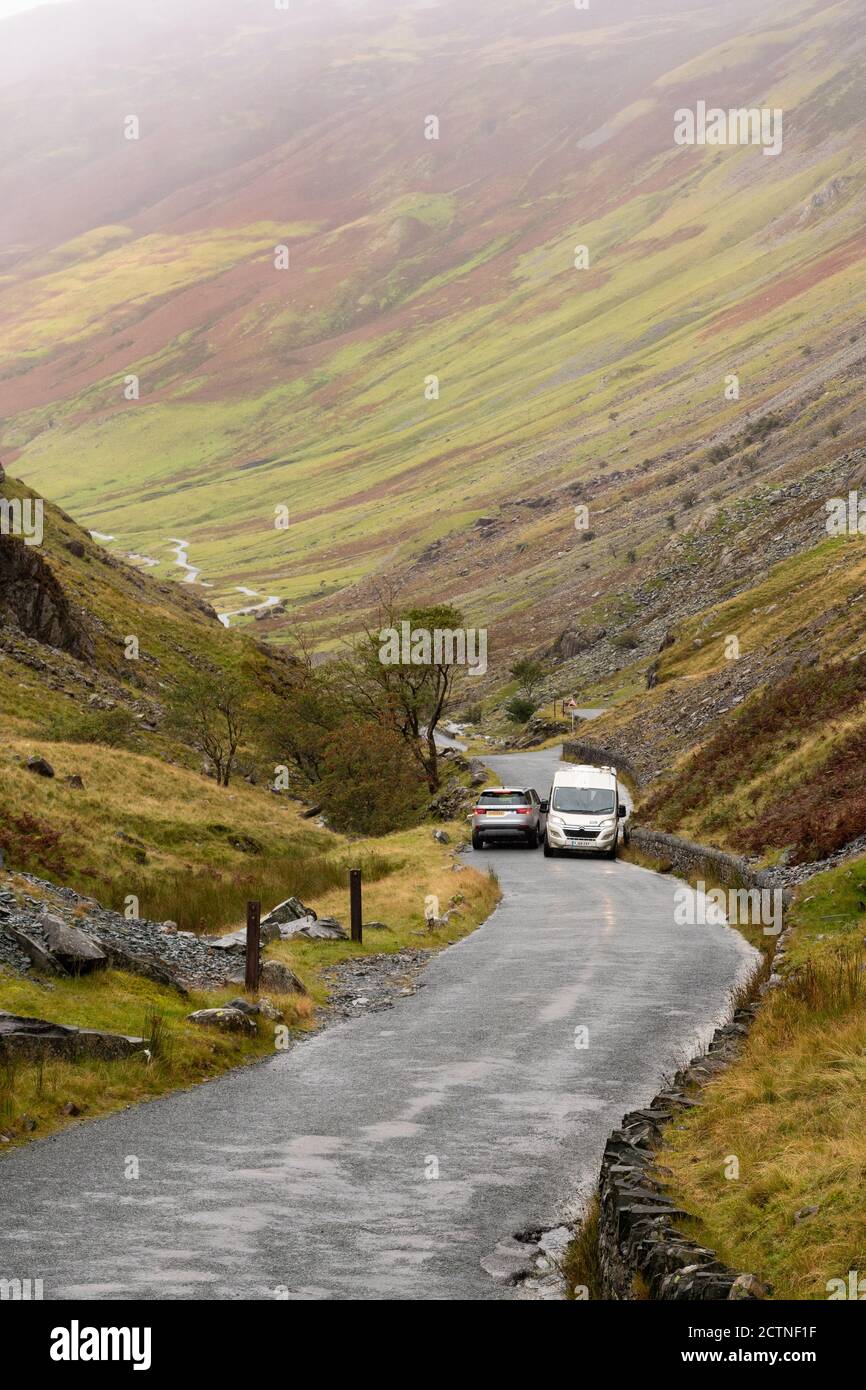 Honister Pass Summit - malerische Bergpassstraße im Lake District, England, Großbritannien Stockfoto