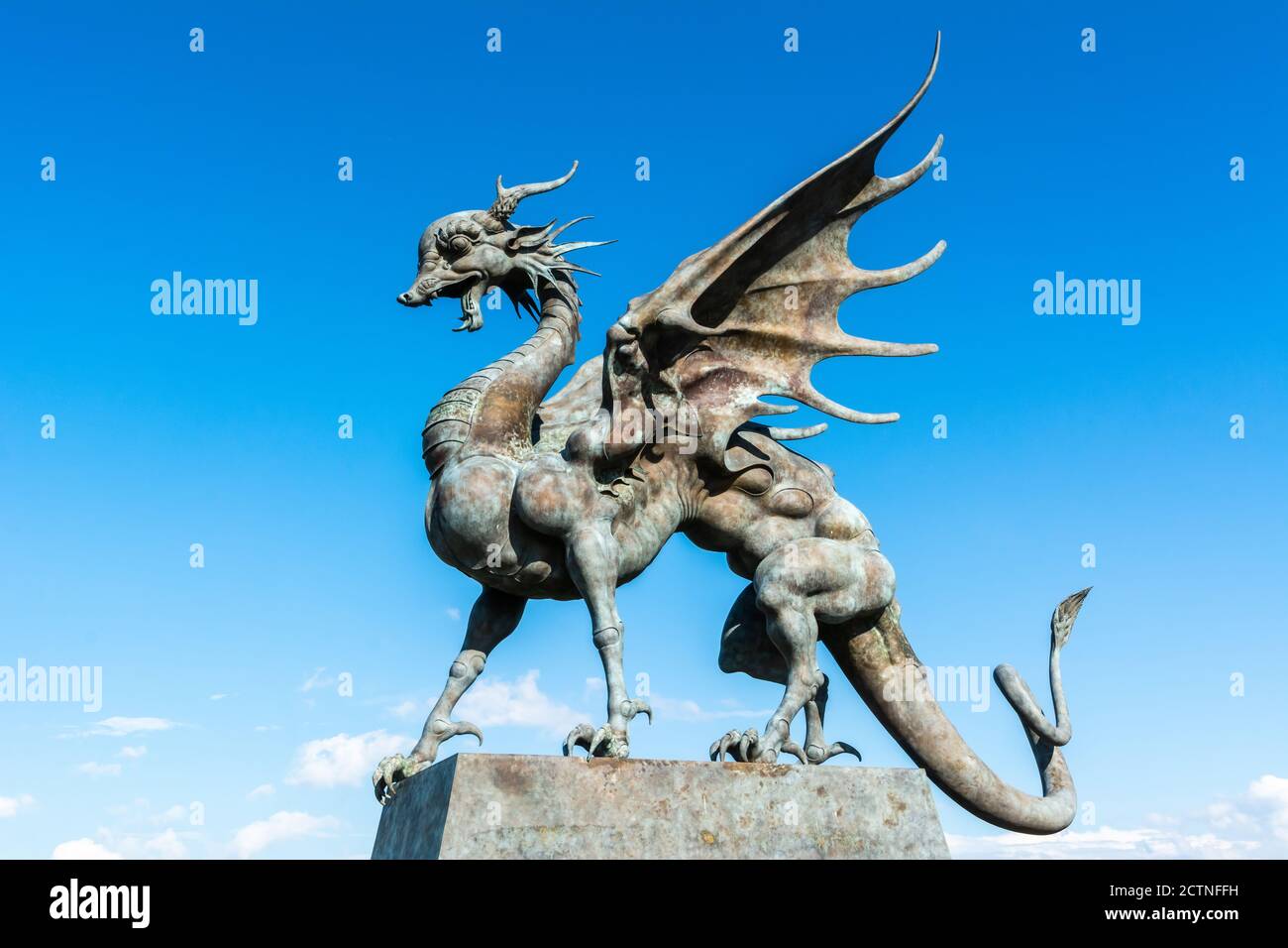 Kasan, Russland – 27. Juni 2017. Statue von Zilant, eine legendäre Kreatur aus Tataren Geschichten, etwas zwischen einem Drachen und einem wyvern Stockfoto