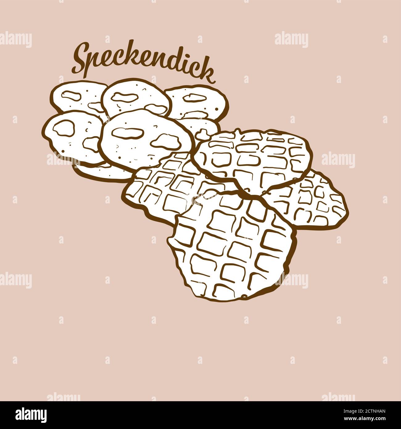 Handgezeichnete Speckendick-Brot-Illustration. Pfannkuchen, in Deutschland, Ostfriesland bekannt. Vektorzeichnen Serie. Stock Vektor