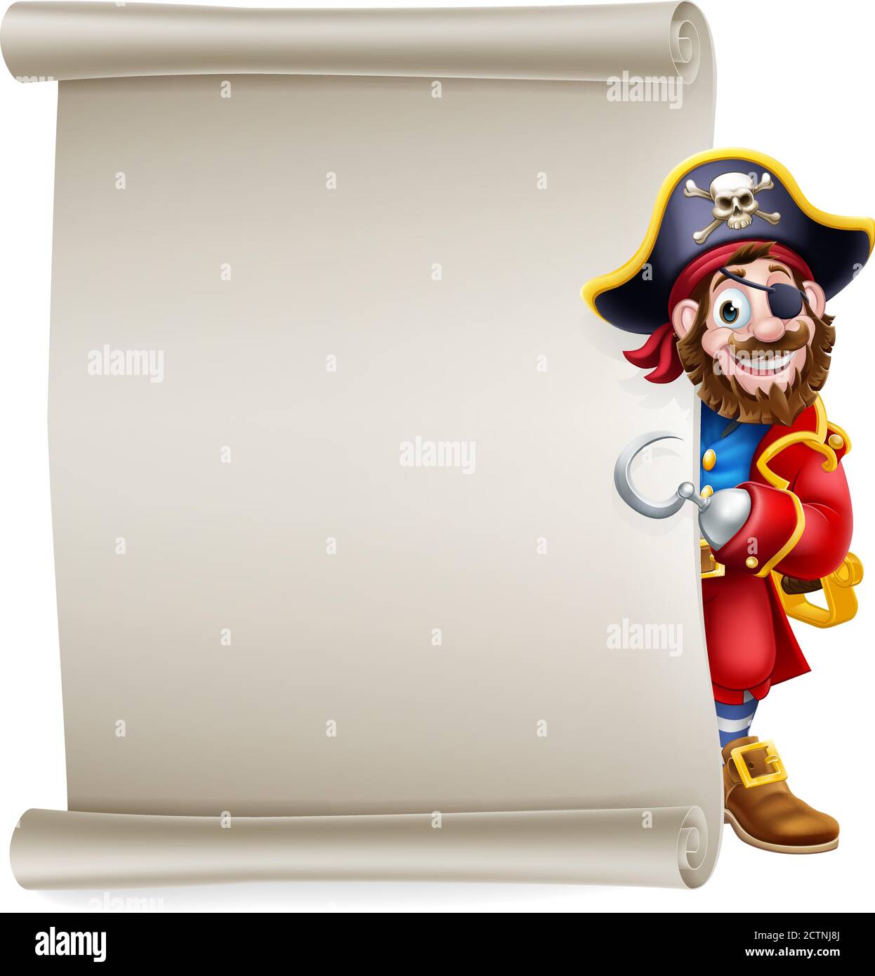 Pirate Captain Cartoon Peeking Scroll Hintergrund Stock Vektor