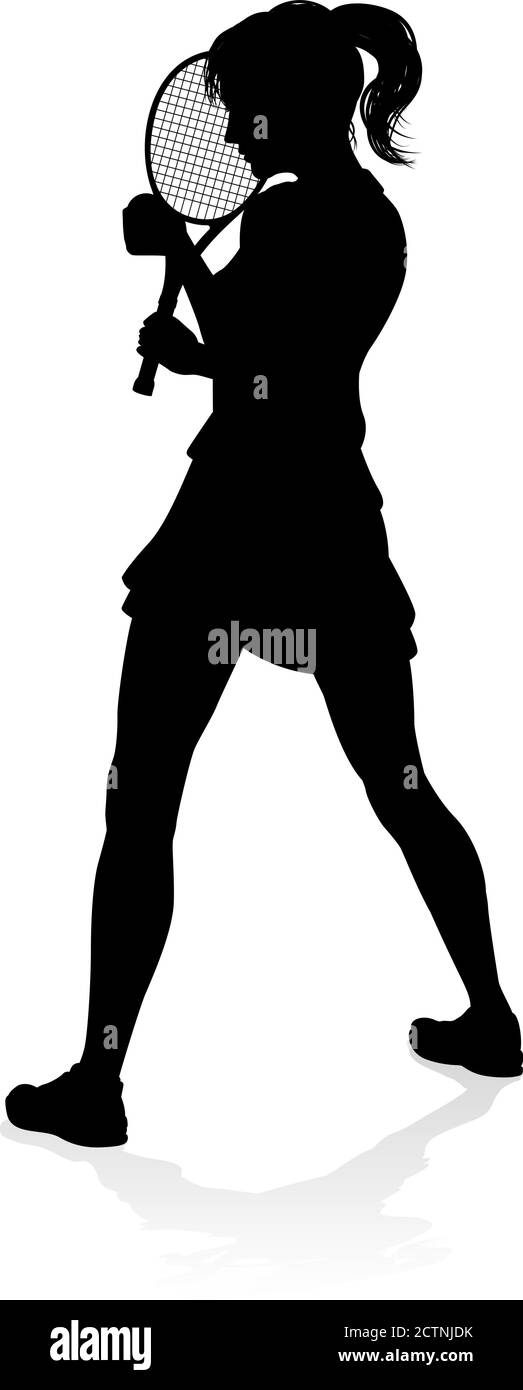 Tennis-Spieler Frau Sport Person Silhouette Stock Vektor