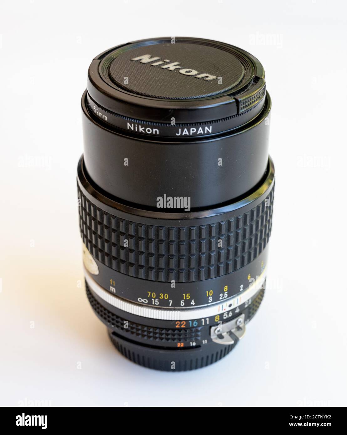 Nikon Nikkor 105mm 1:2.5 Objektiv. Stockfoto