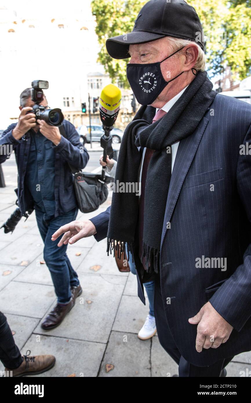 Boris Becker, Tennislegende Boris Becker plädierte heute auf nicht schuldig zu 19 Anschuldigungen des Versäumens, Geld und Eigentum während der Konkursvernehmungen offen zu legen. Stockfoto