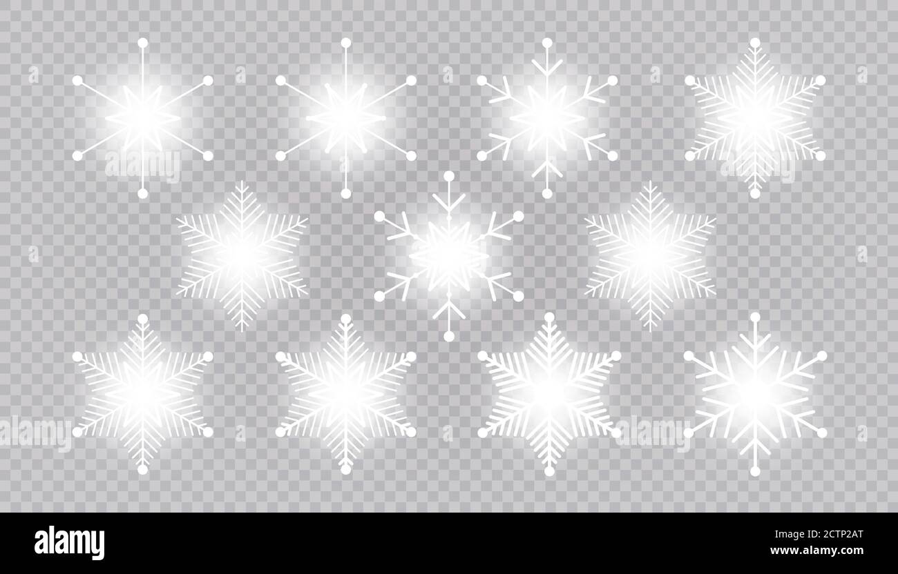 Vector großen Satz von weißem Licht Schneeflocken Design-Element auf transparentem Hintergrund. Verschiedene Designs. Stock Vektor