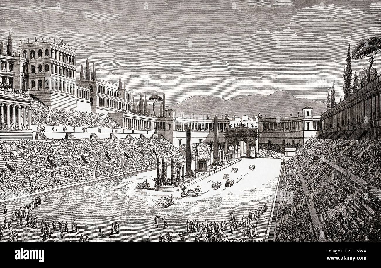 Der Circus Maximus im antiken Rom. Aus einem Stich nach einem Gemälde des deutschen Künstlers Gustav Adolf Carl Clost Stockfoto